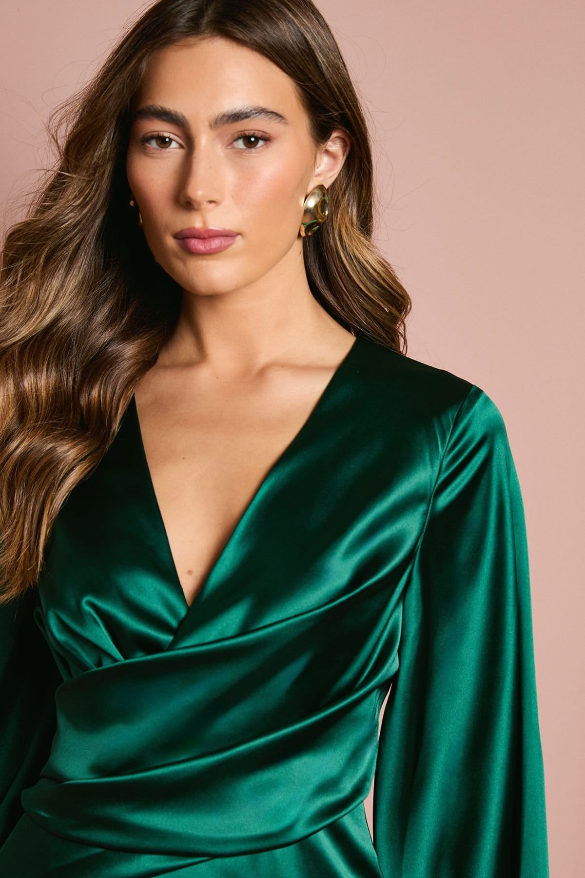 Coast Coast Women's Satin Fringe Hem Wrap Waist Midi Dress in Emerald - 4