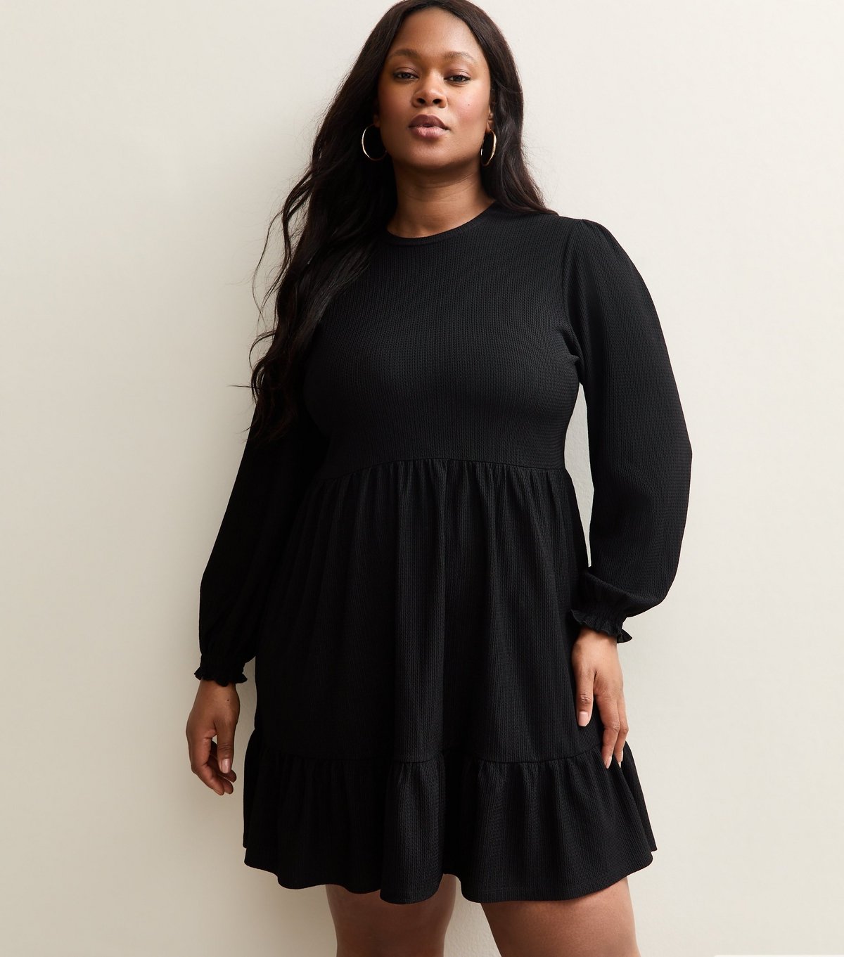 New Look Women's Curve Black Smock Long Sleeve Tiered Mini Dress New Look - 2