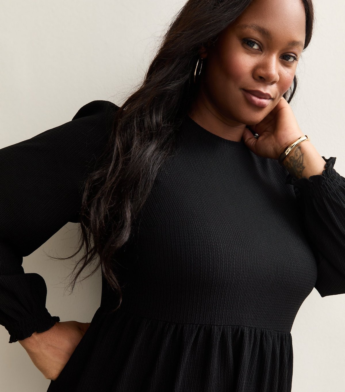 New Look Women's Curve Black Smock Long Sleeve Tiered Mini Dress New Look - 3