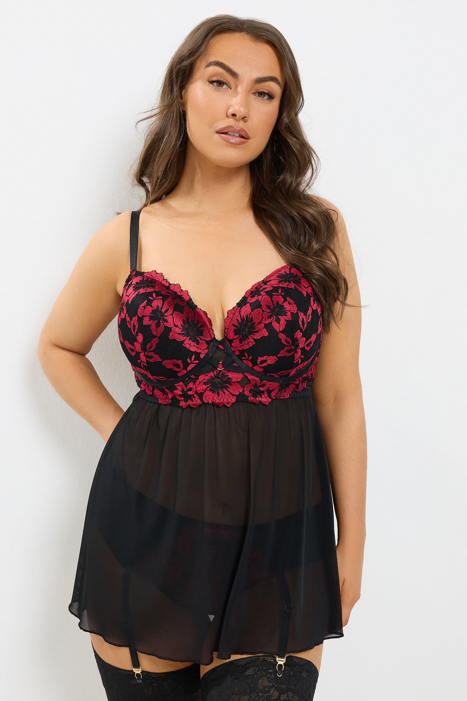 Yours Plus Size Black & Red Lace Babydoll