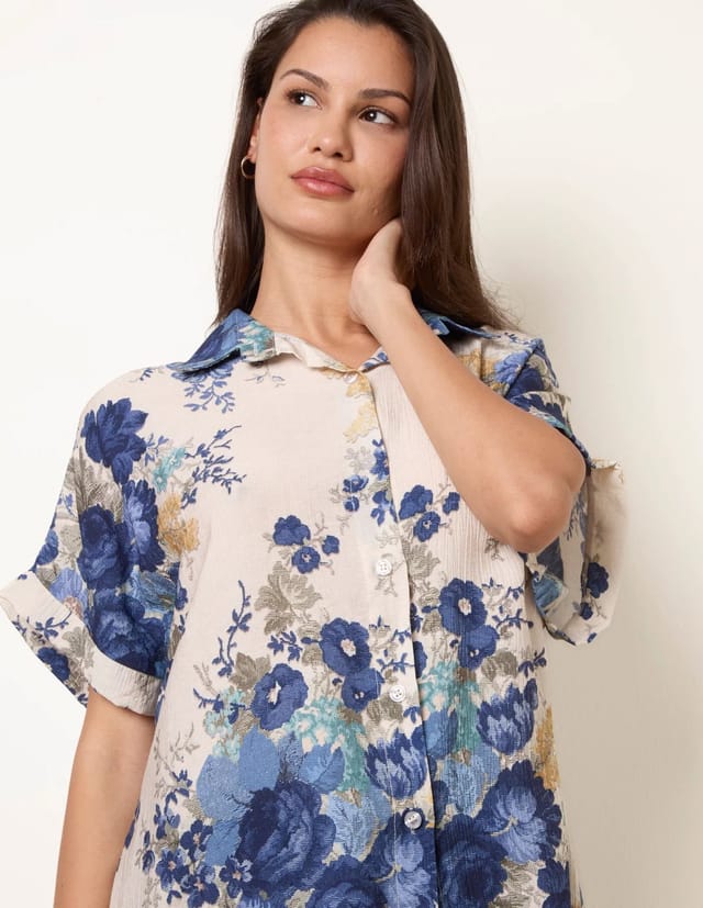 Blue Vanilla Floral Button Front Shirt - 2