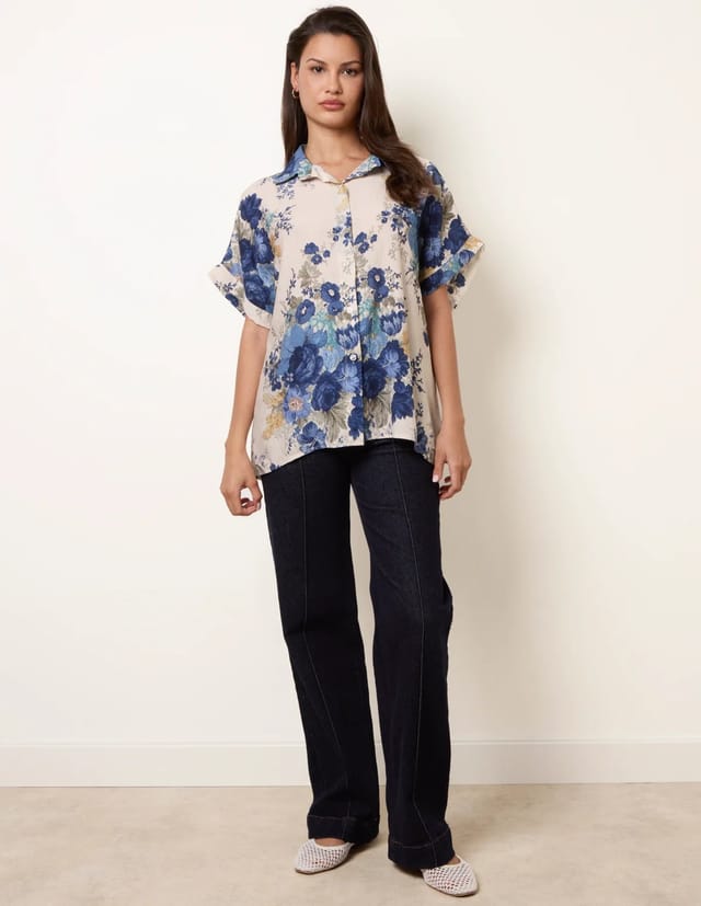 Blue Vanilla Floral Button Front Shirt - 3
