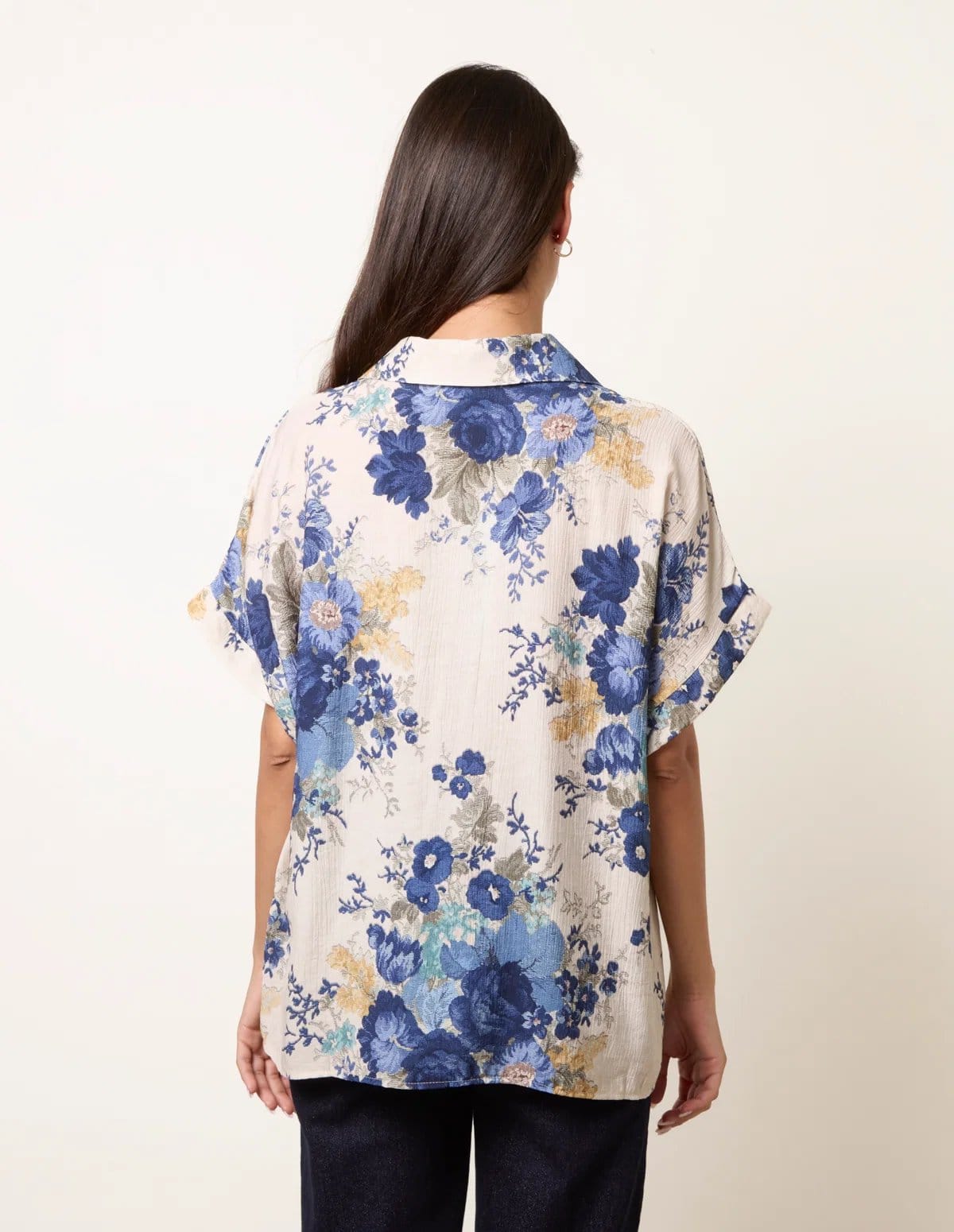 Blue Vanilla Floral Button Front Shirt - 4
