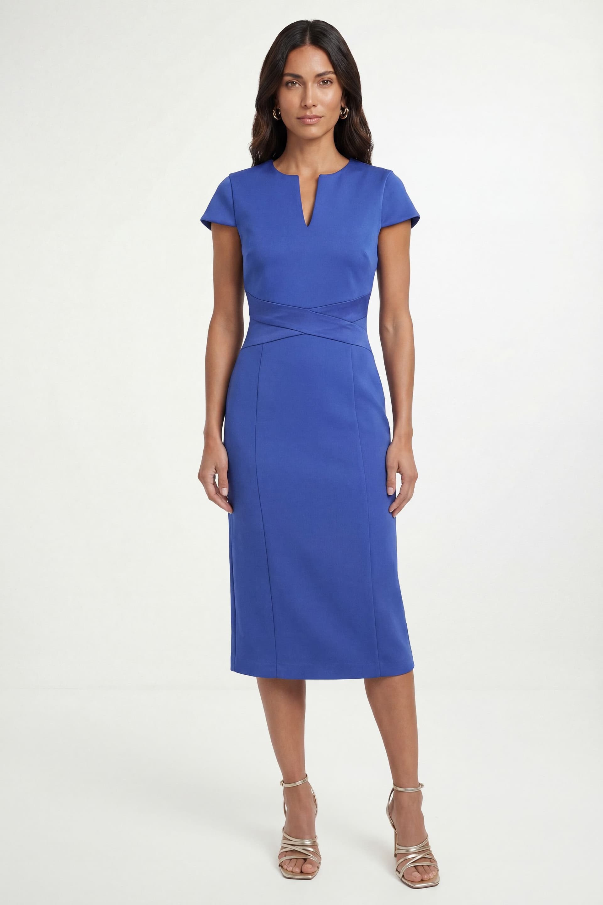 Wallis Wallis Women's Scuba Crepe Wrap Waist Midi Dress in Cobalt