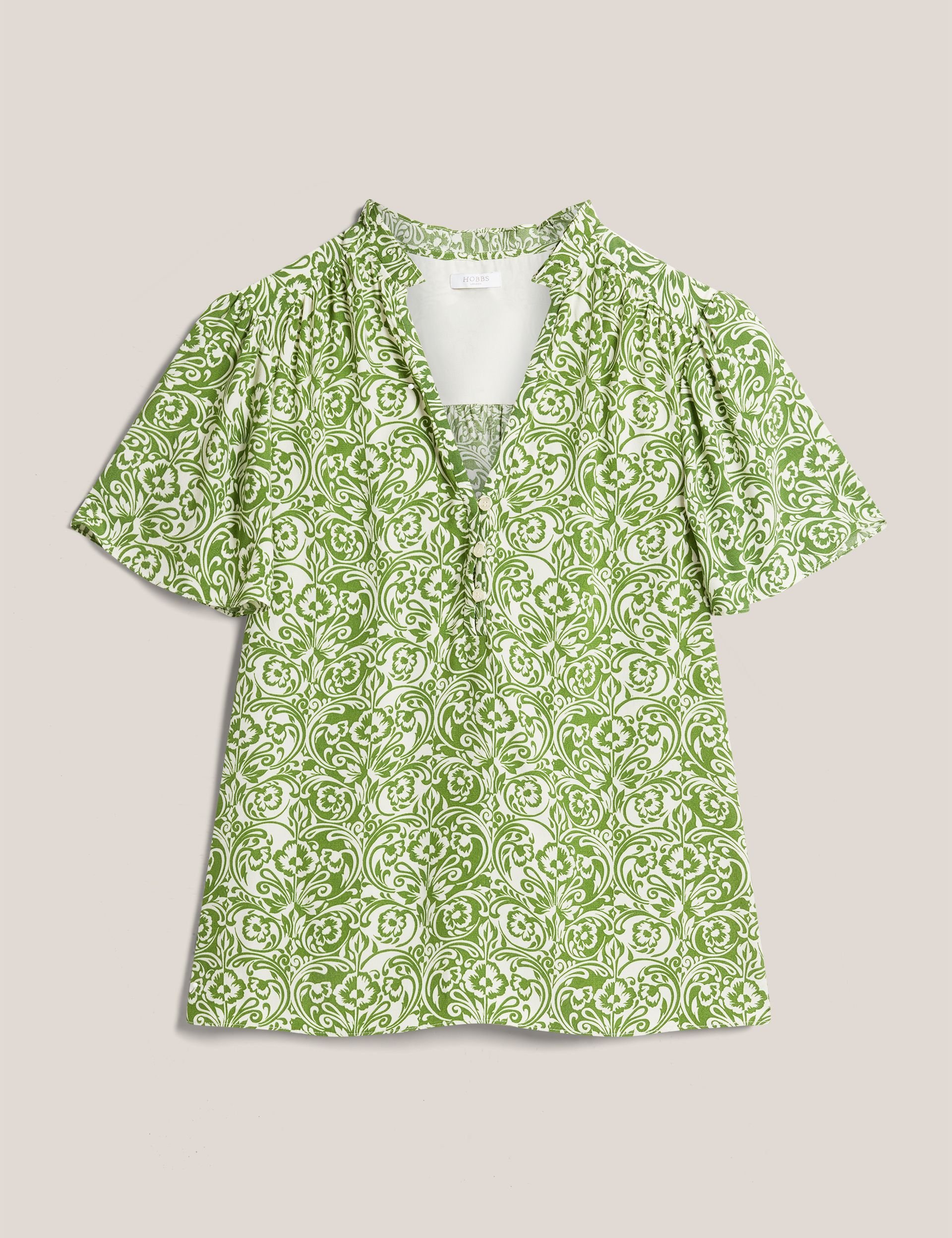 Hobbs London Hobbs London Women's Tania Short Sleeve V-Neck Printed Blouse in Green - 2