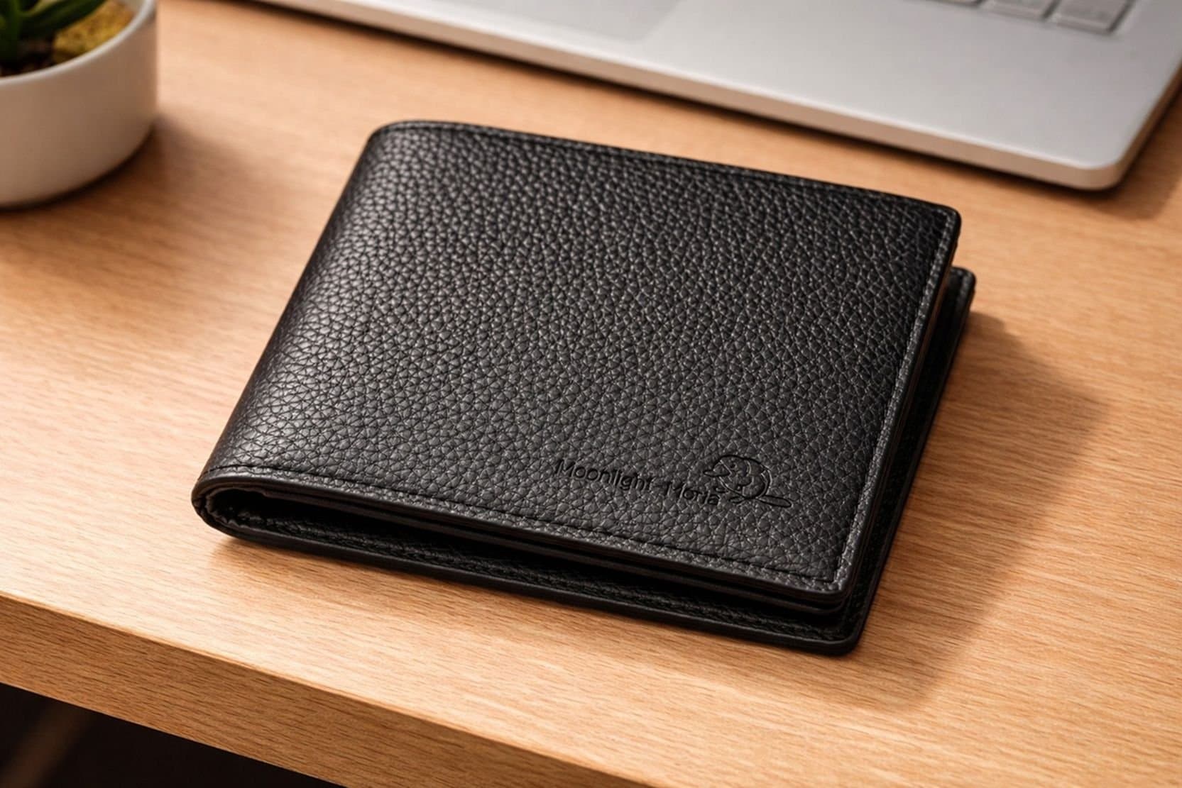 LARANGE LARANGE Men's Black PU Grained Leather Bi-Fold Wallet