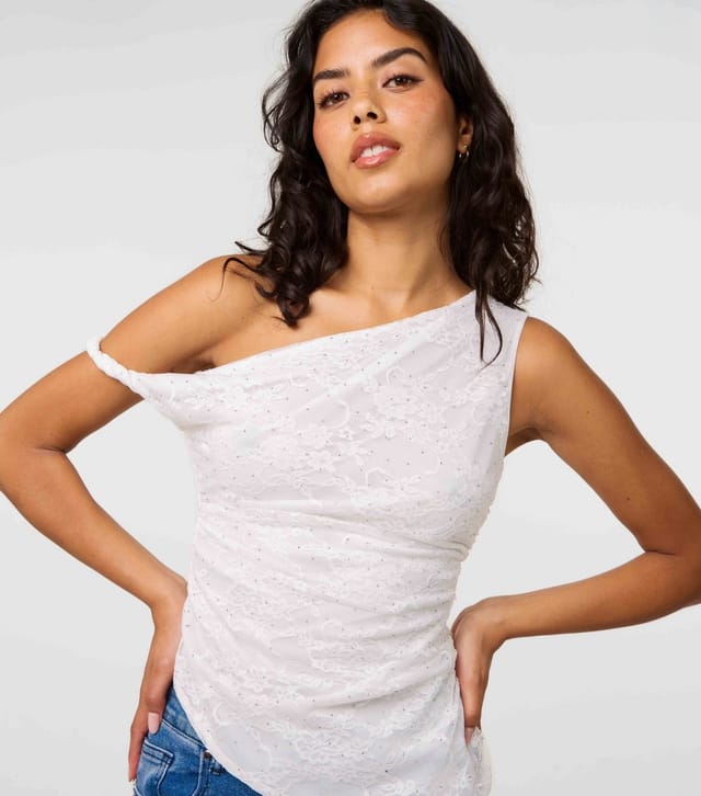 Pink Vanilla Women's Off White Diamante Lace Off Top Pink Vanilla New Look - 3