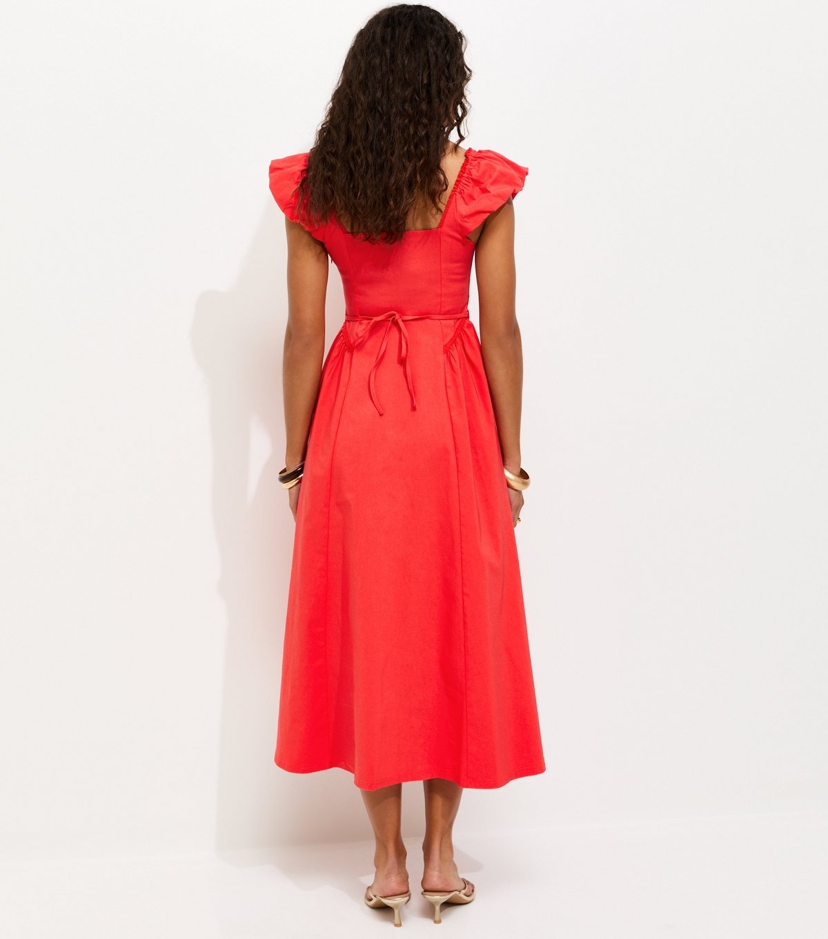 New Look Women's Dark Coral Lace Trim Milkmaid Midi Dress New Look - 4