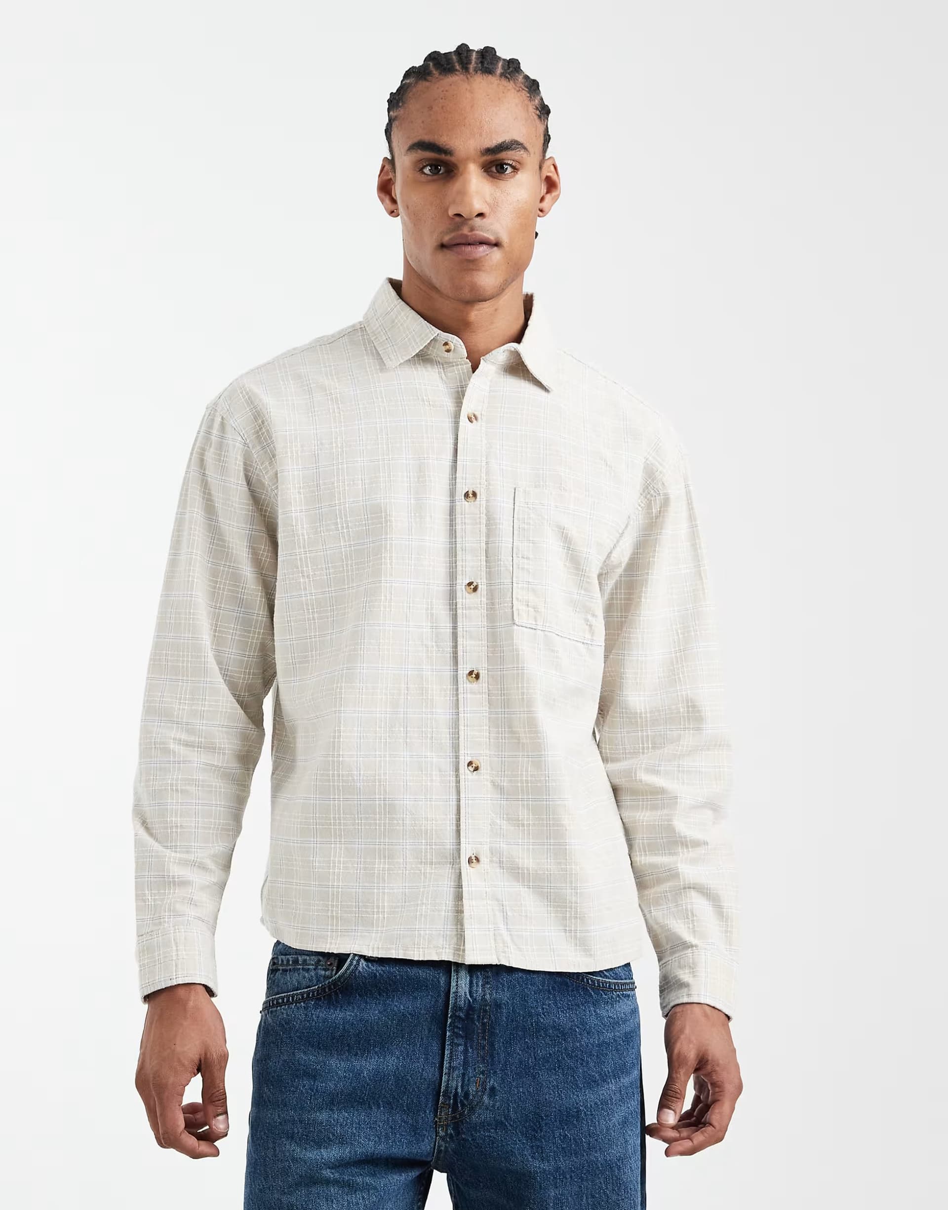 ASOS Cotton On Remi long sleeve shirt in stone textured check