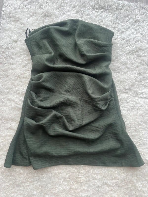 ASOS Design Dark Green Ruched Bandeau Mini Dress Size 8