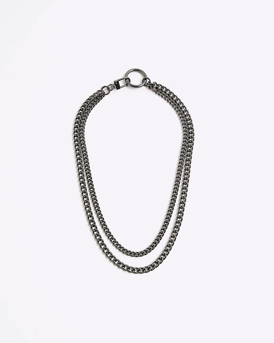 River Island Mens River Island Black Gunmetal Chain