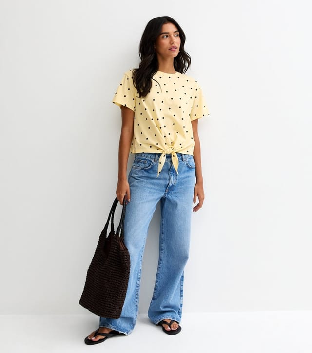 New Look Women's Yellow Polka Dot Tie Front Top New Look - 3