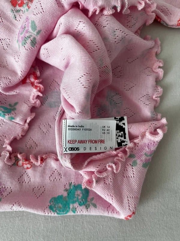ASOS Design Asos Design Pink Floral Long Sleeve Top | Lace Trim | Cottagecore | UK 14