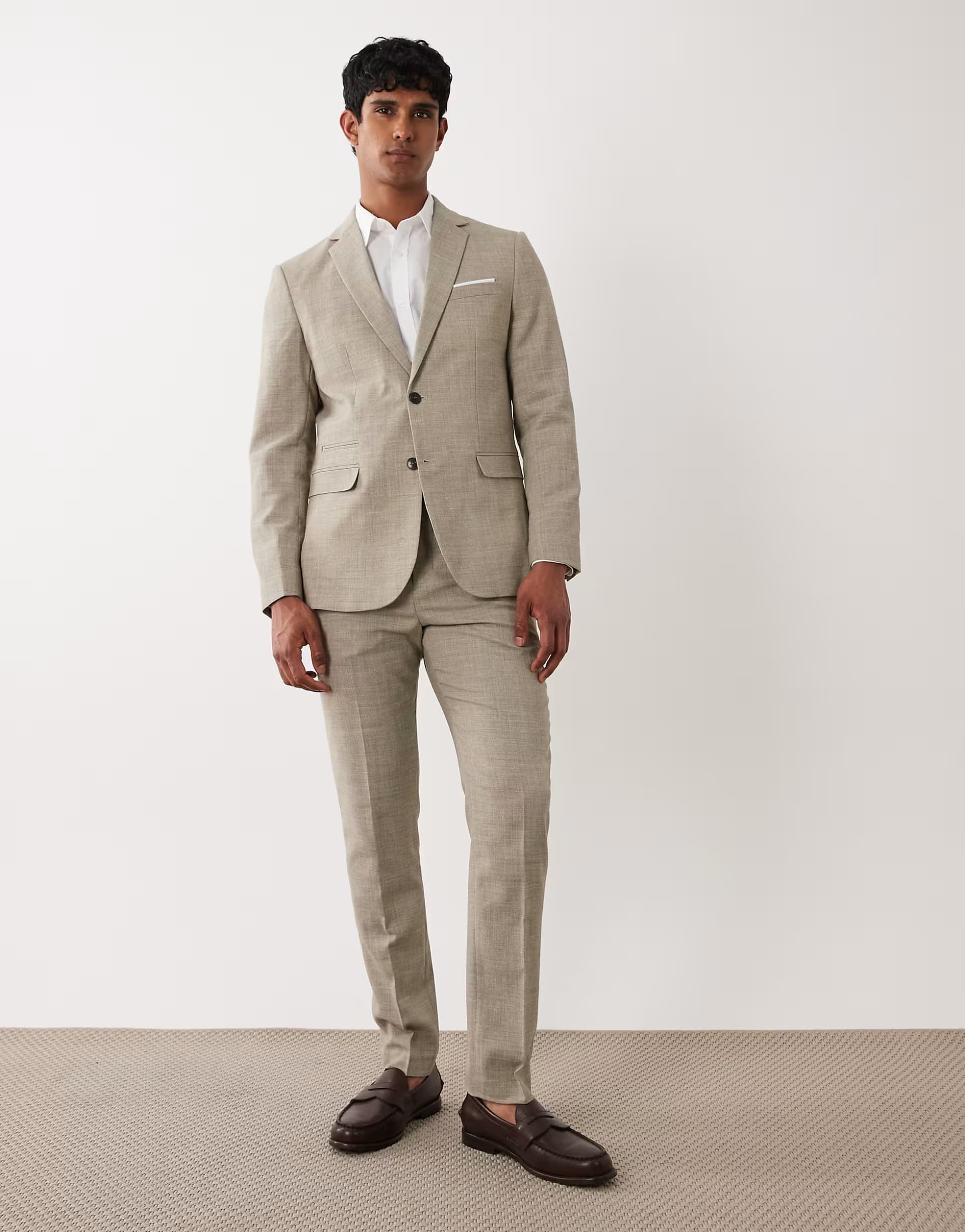 ASOS Selected linen mix slim fit trousers in beige