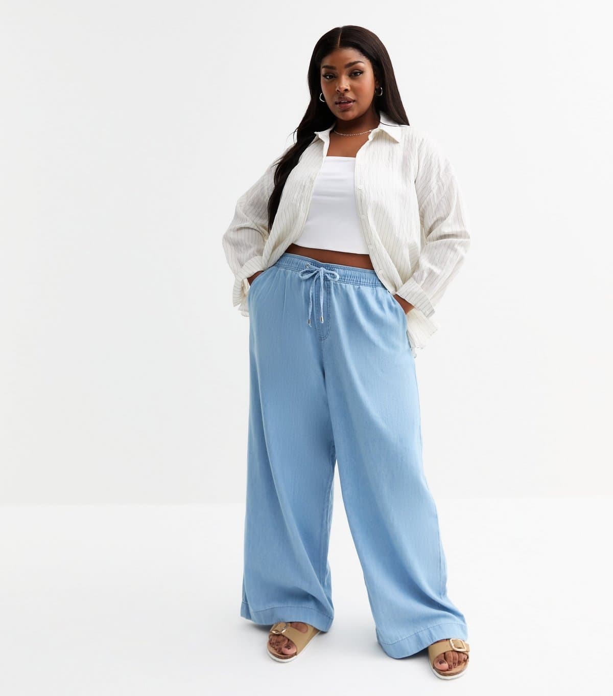 New Look New Look Light Blue Denim Wide Leg Trousers