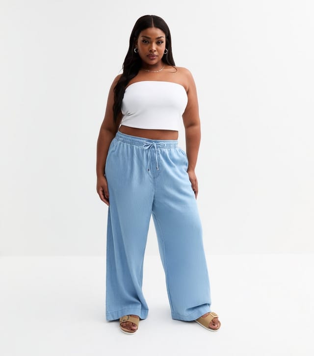 New Look Women's Plus Size Light Blue Drawstring Waist Denim Trousers Curves New Look - 3