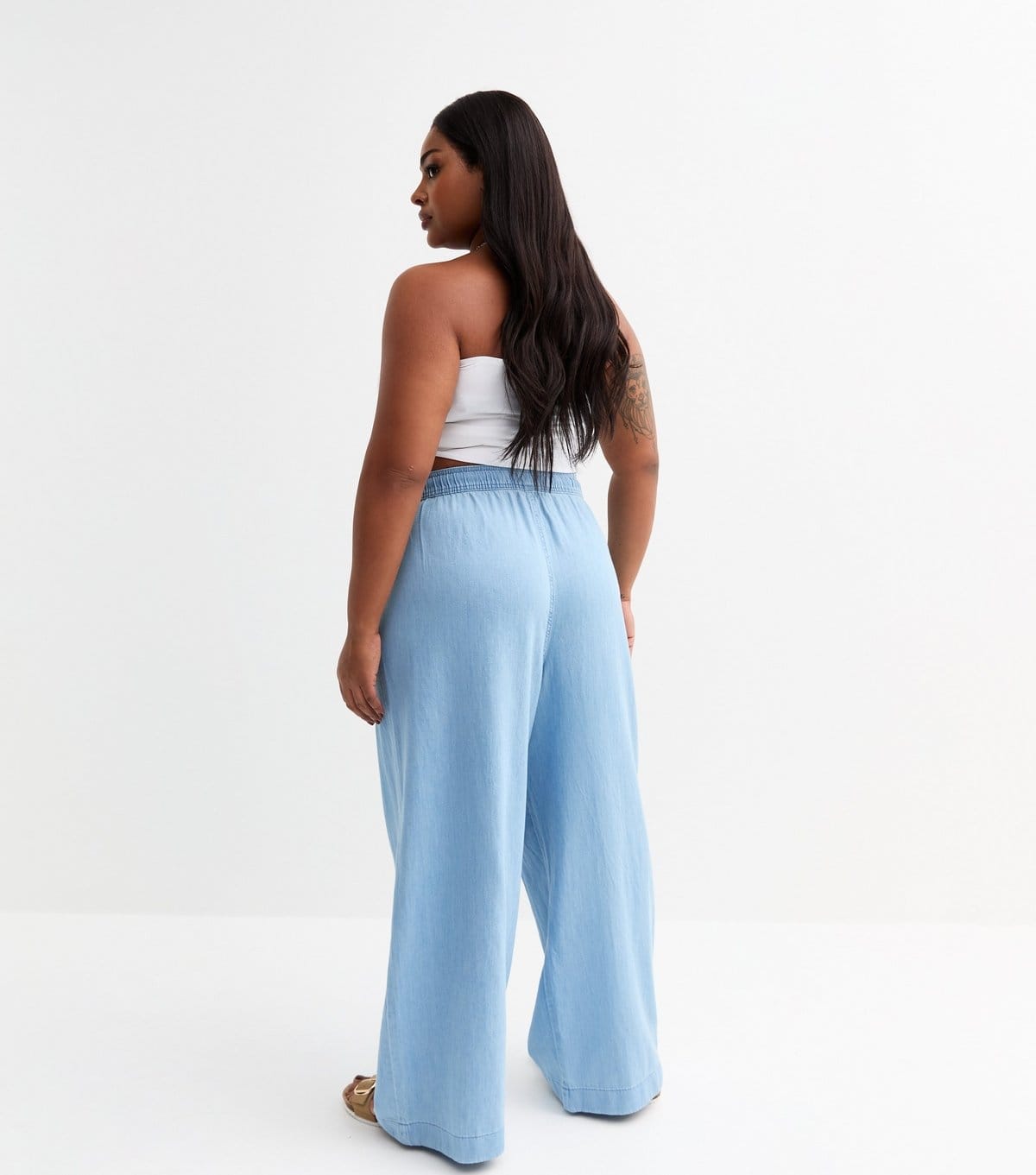 New Look Women's Plus Size Light Blue Drawstring Waist Denim Trousers Curves New Look - 4