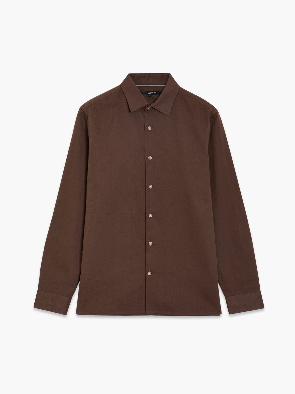 French Connection Linen Blend Long Sleeve Shirt Chocolate Brown - 1