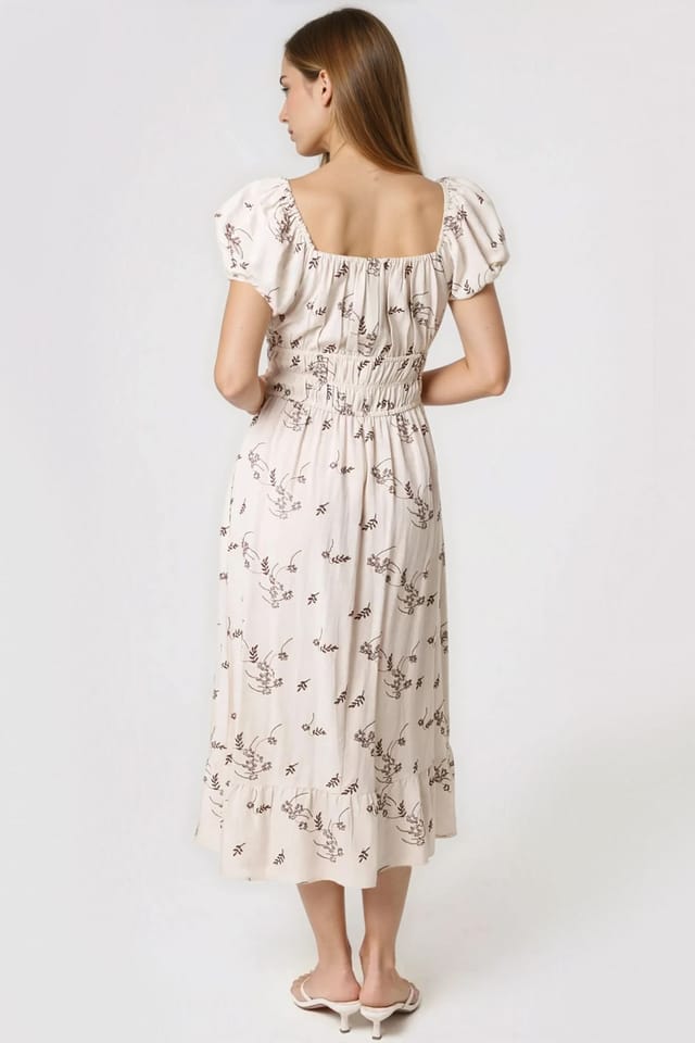 Aftershock London Aftershock London Women's Embroidered Milkmaid Midi Dress in Stone - 3