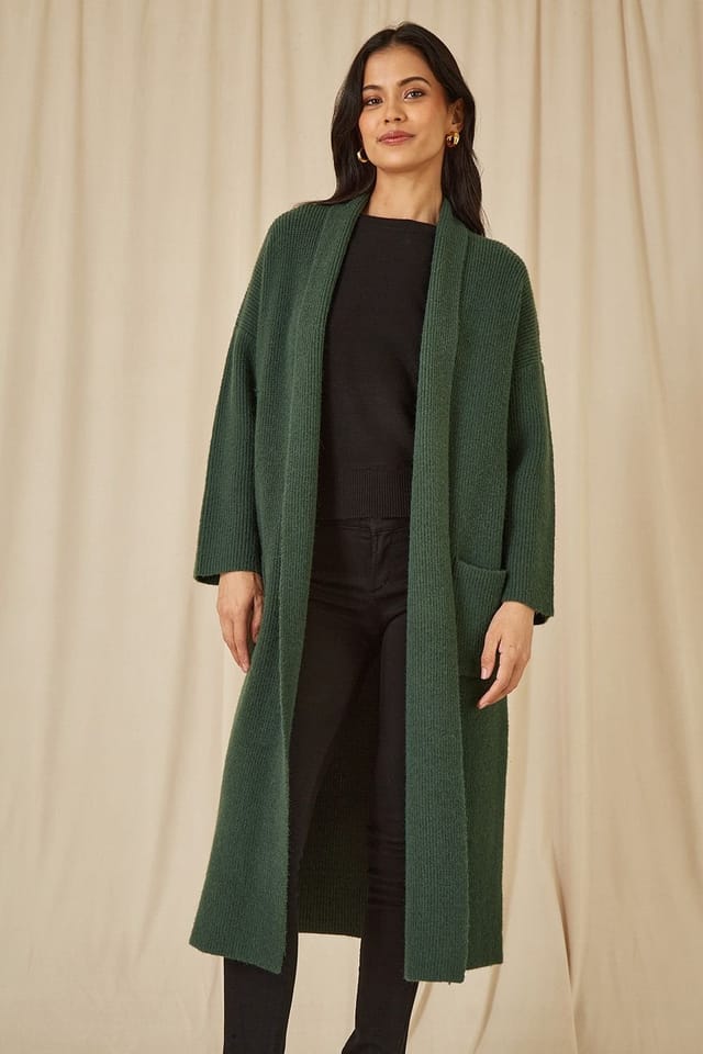 Yumi Yumi Women's Green Knitted Maxi Cardigan With Pockets - 2