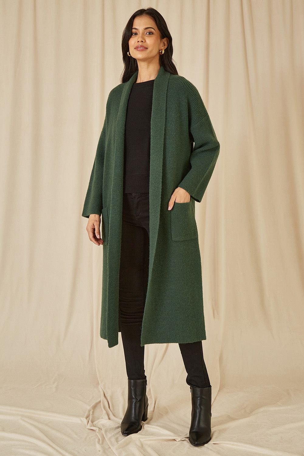 Yumi Yumi Women's Green Knitted Maxi Cardigan With Pockets - 3