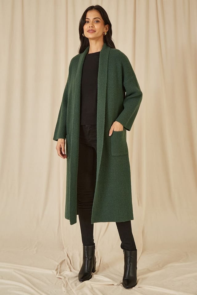 Yumi Yumi Women's Green Knitted Maxi Cardigan With Pockets - 3