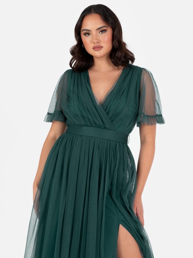 Anaya with Love Anaya with Love Women's Faux Wrap Short Sleeve Belted Maxi Dress in Emerald - 2