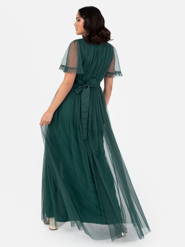 Anaya with Love Anaya with Love Women's Faux Wrap Short Sleeve Belted Maxi Dress in Emerald - 3