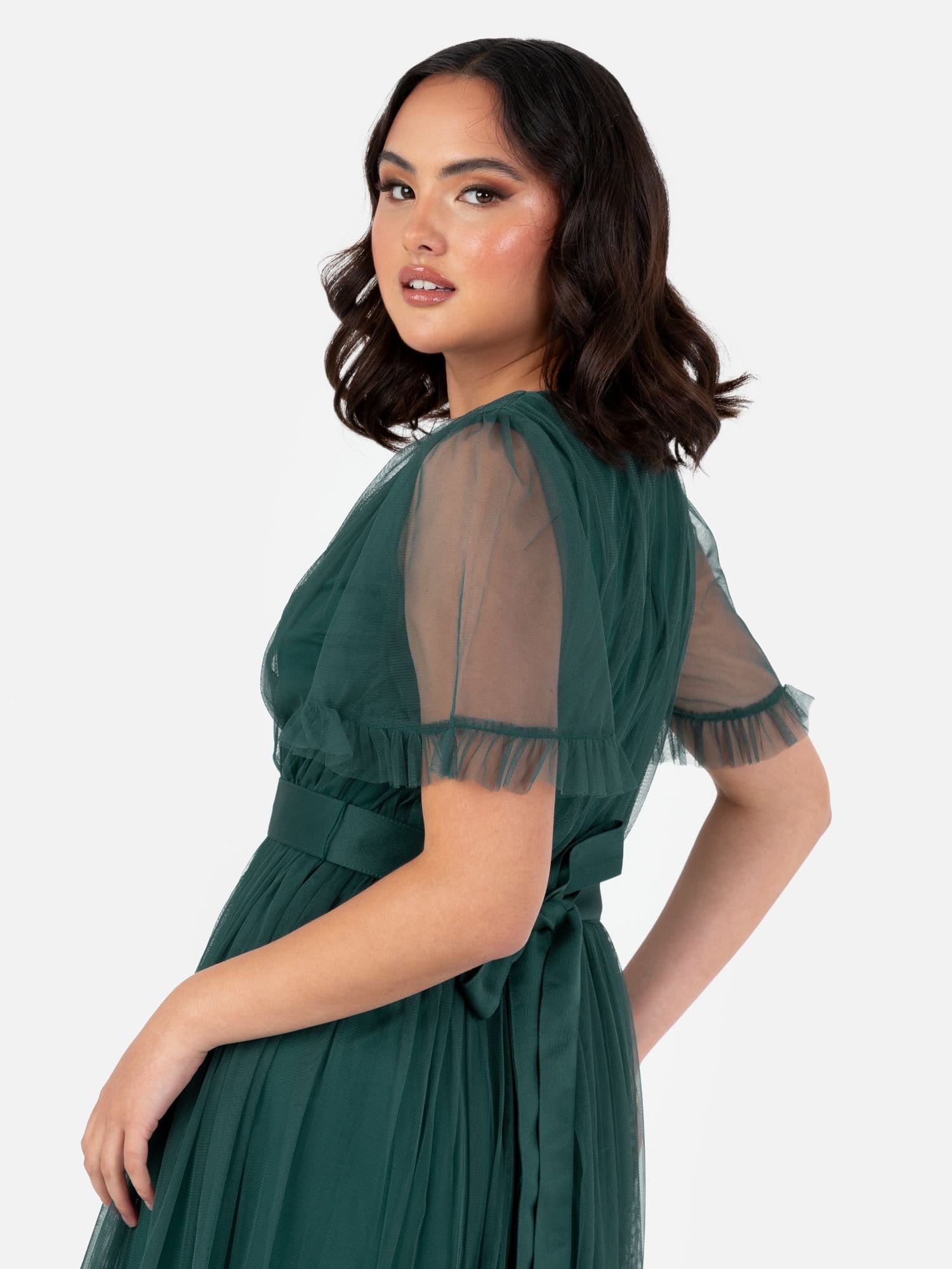 Anaya with Love Anaya with Love Women's Faux Wrap Short Sleeve Belted Maxi Dress in Emerald - 4