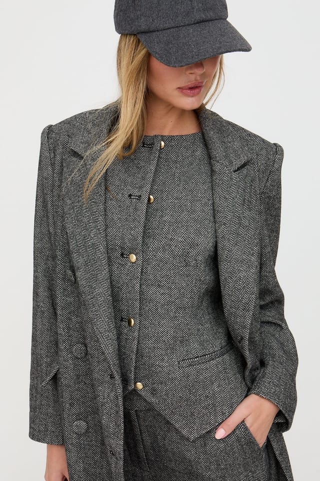 Lily and Lionel Lily and Lionel Women's Pandora Tailored Herringbone Print Waistcoat In Grey - 2