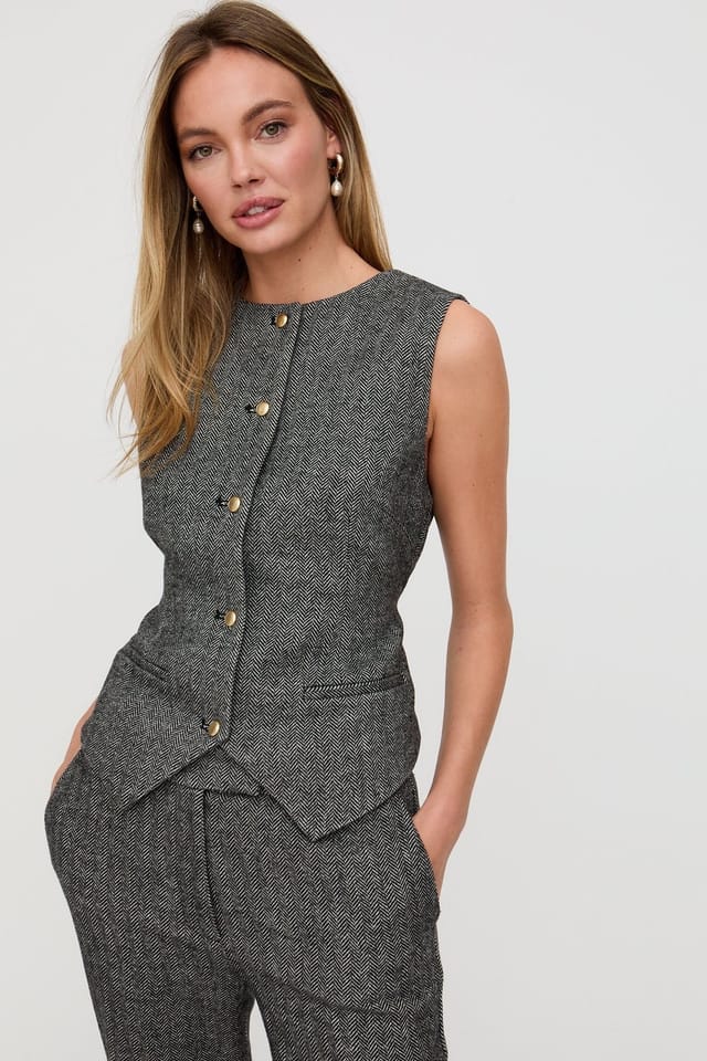 Lily and Lionel Lily and Lionel Women's Pandora Tailored Herringbone Print Waistcoat In Grey - 3