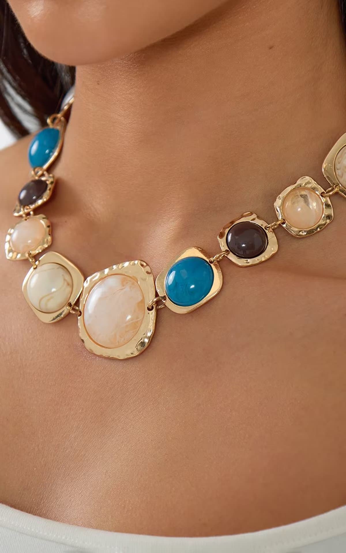 EGO Multi Stone Detail Chunky Necklace In Gold, Women's Size UK 0