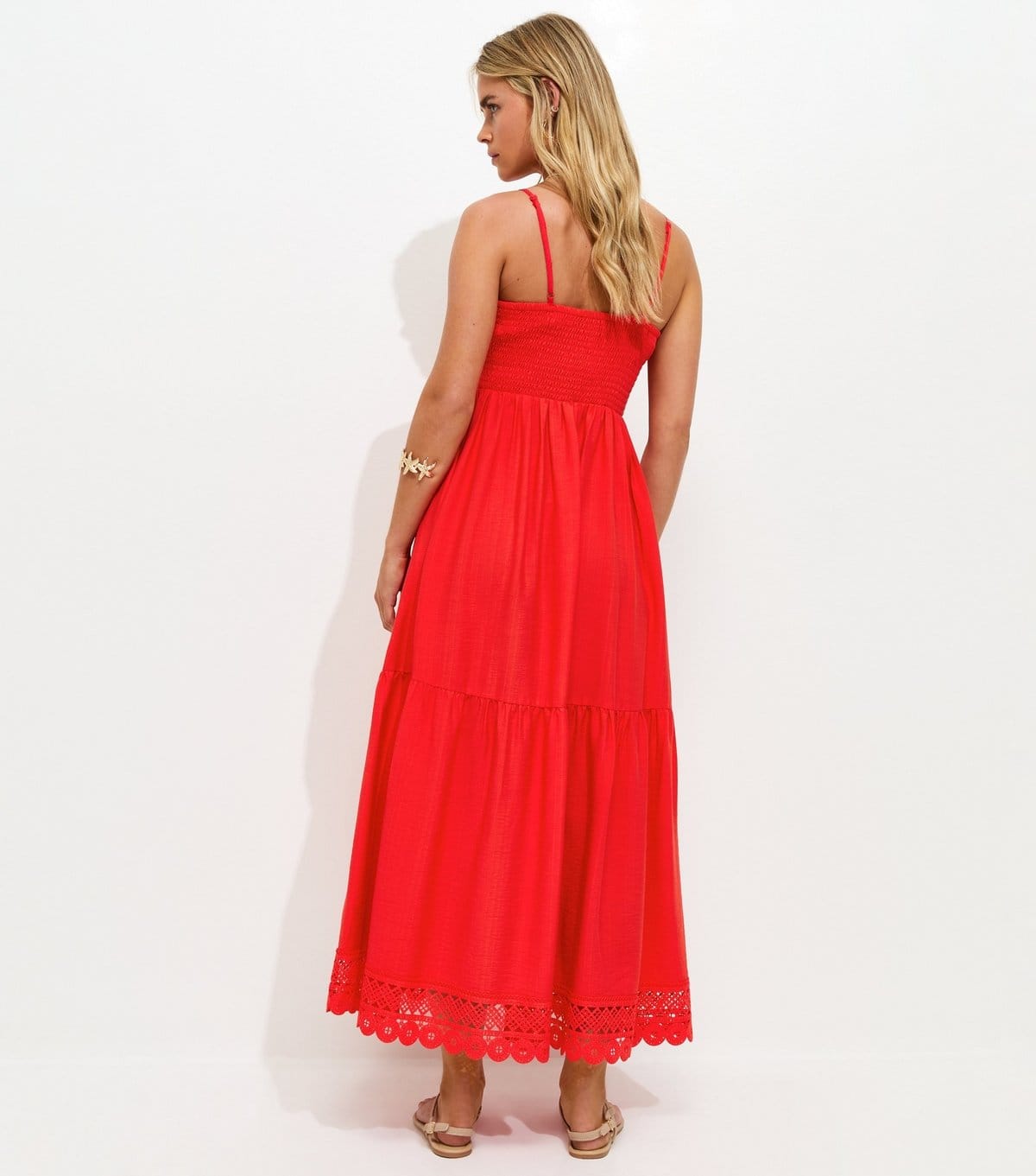 New Look Women's Petite Bright Red Crochet Panel Maxi Dress New Look - 4