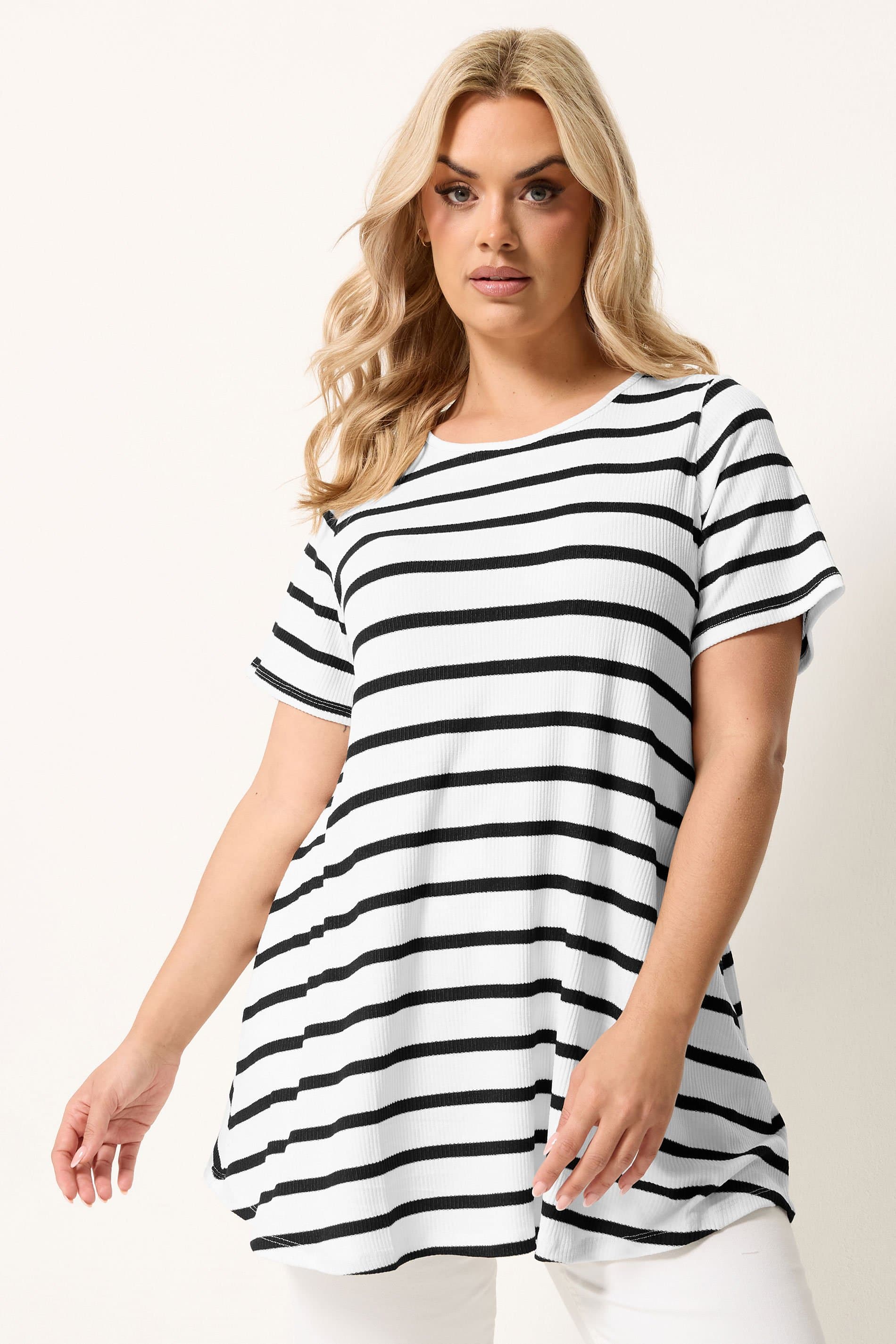 Yours Plus Size Black Ribbed Stripe Swing Tshirt