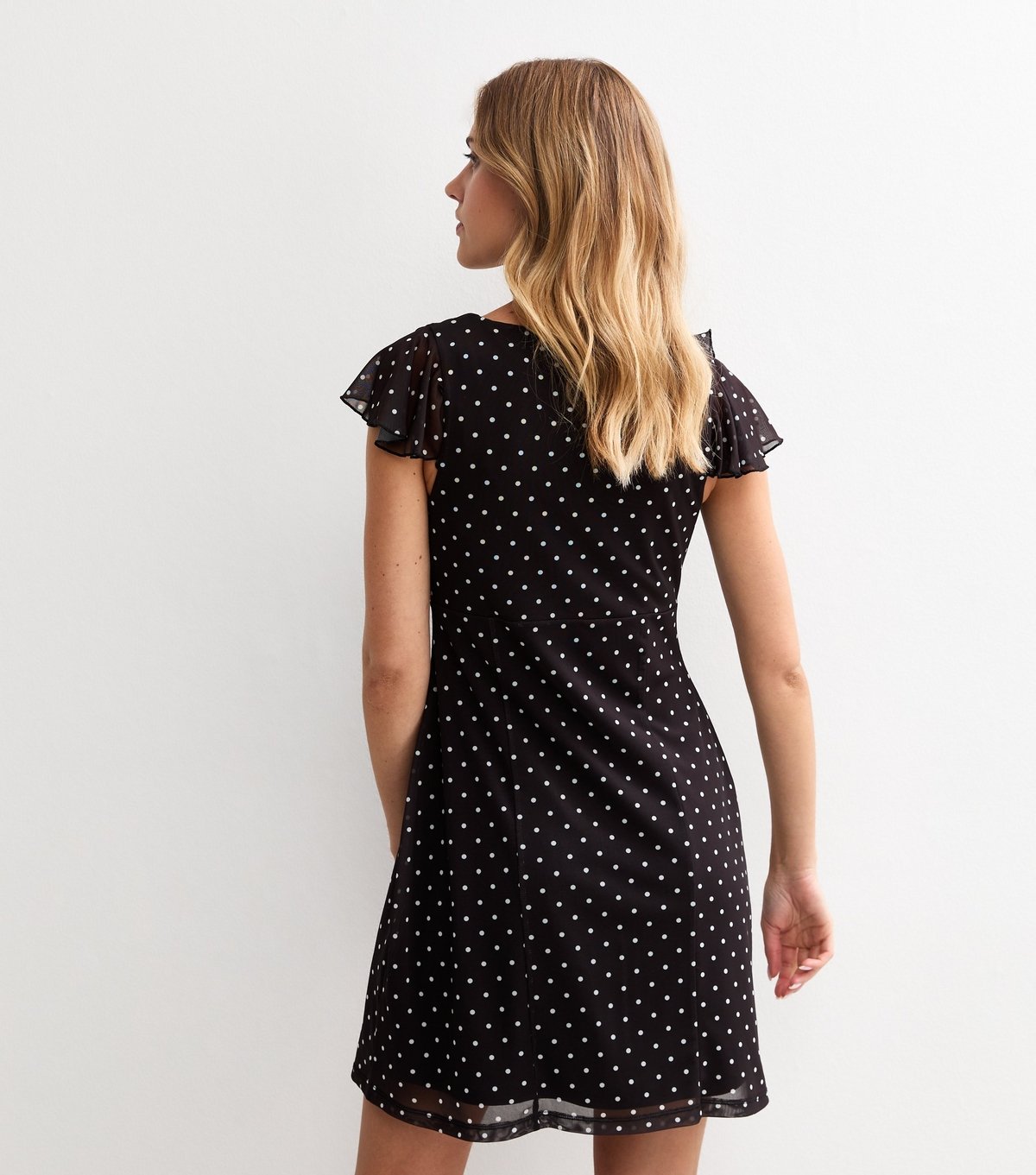 New Look Women's Black Mesh Polka Dot Frill Trim Mini Dress New Look - 4