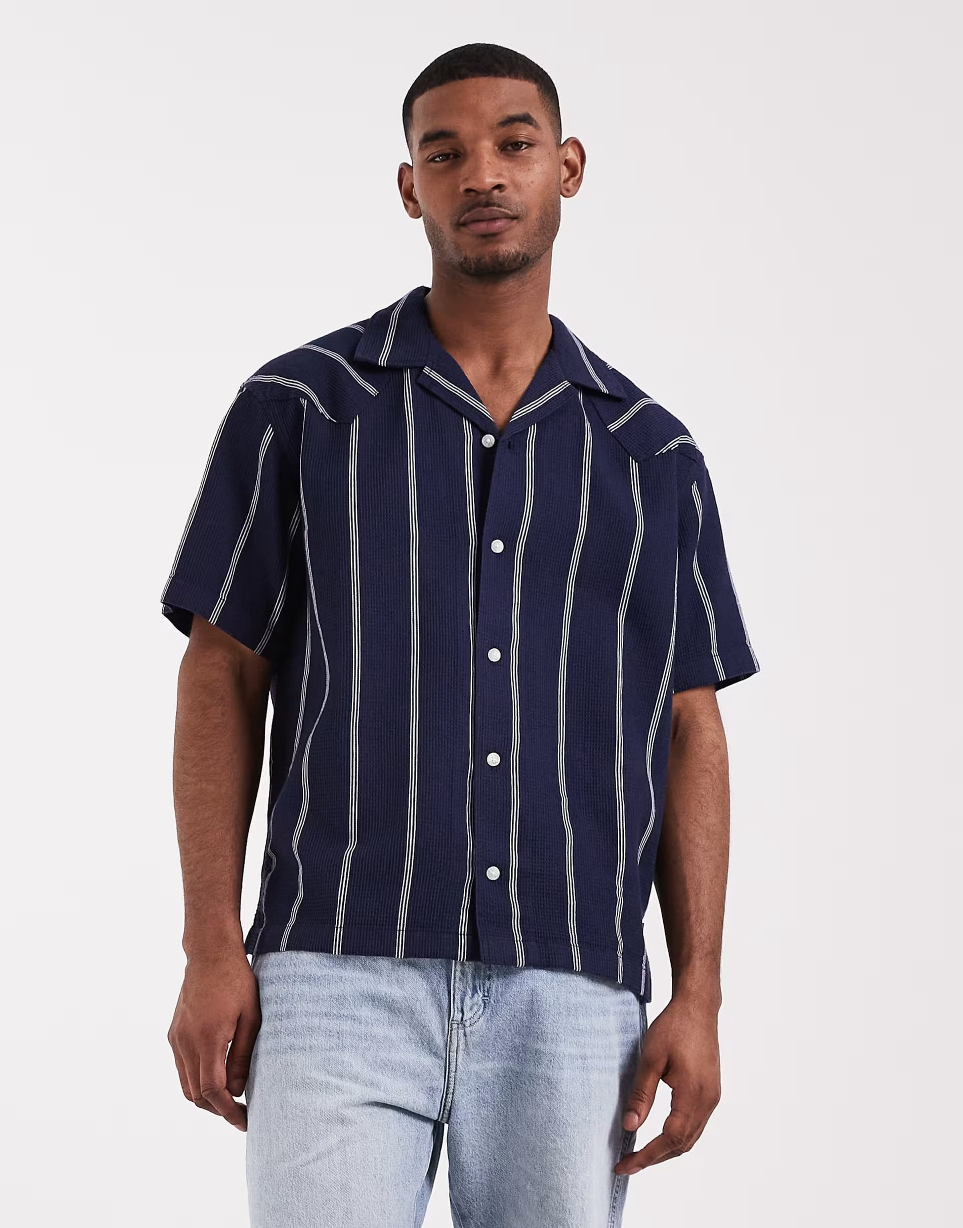 ASOS Wrangler short sleeve resort shirt in navy