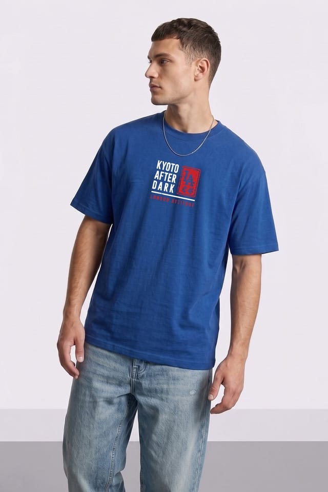 LONDON ATTITUDE LONDON ATTITUDE Men's Kyoto After Dark Oversized Heavyweight Japanese Graphic T-Shirt in Light Sand - 2
