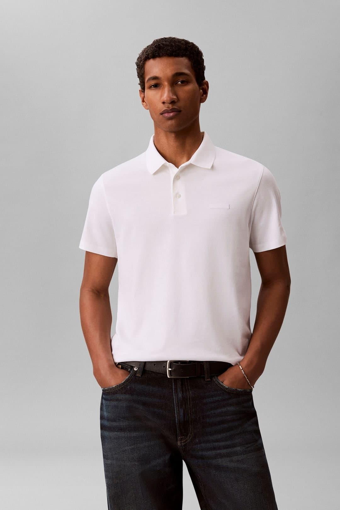 Calvin Klein Calvin Klein Men's Ss Slim Supima Logo Patch Polo Bright White