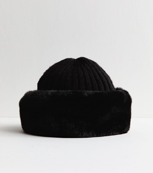 New Look Black Faux Fur Trim Hat New Look - 2