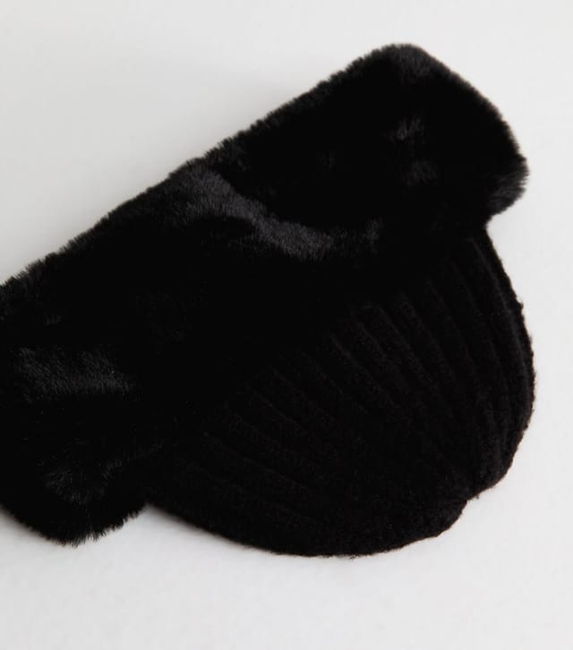 New Look Black Faux Fur Trim Hat New Look - 3