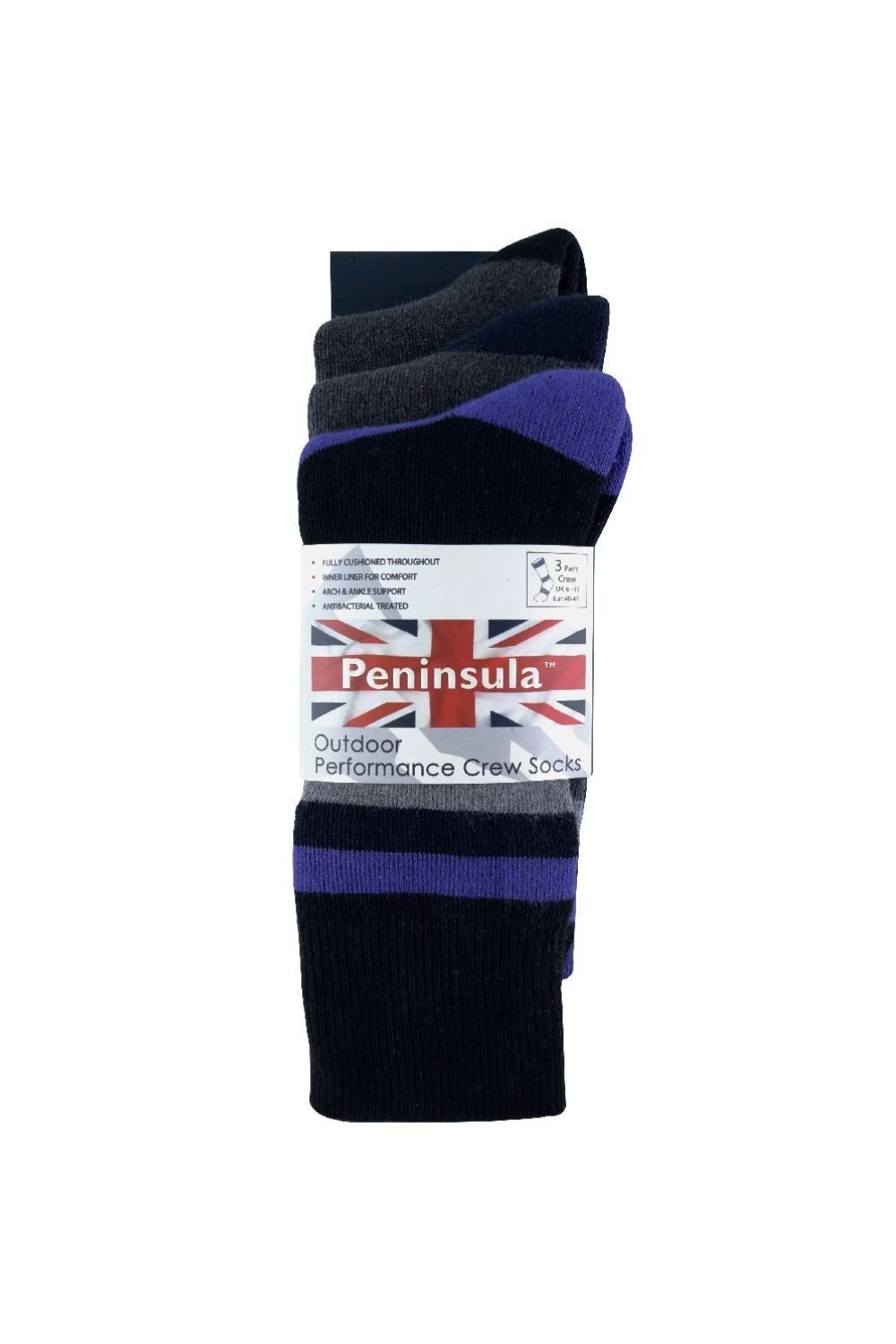 Peninsula Peninsula Men's 3 Pack Cushioned Anti Blister Dual Layer Hiking Socks in Grey - 2