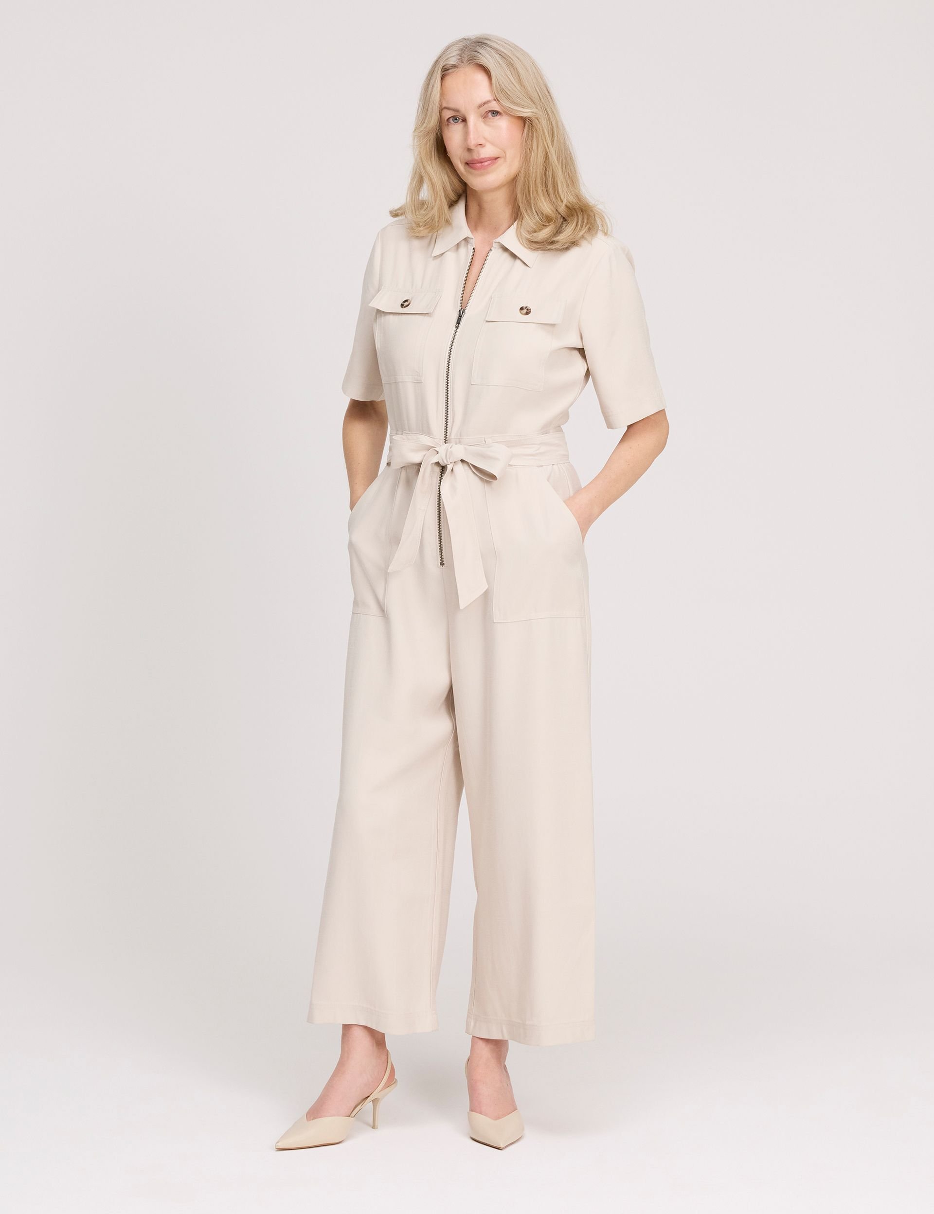 Finery London Finery London Women's Marie Wide Leg Cropped Jumpsuit in Light Beige - 2