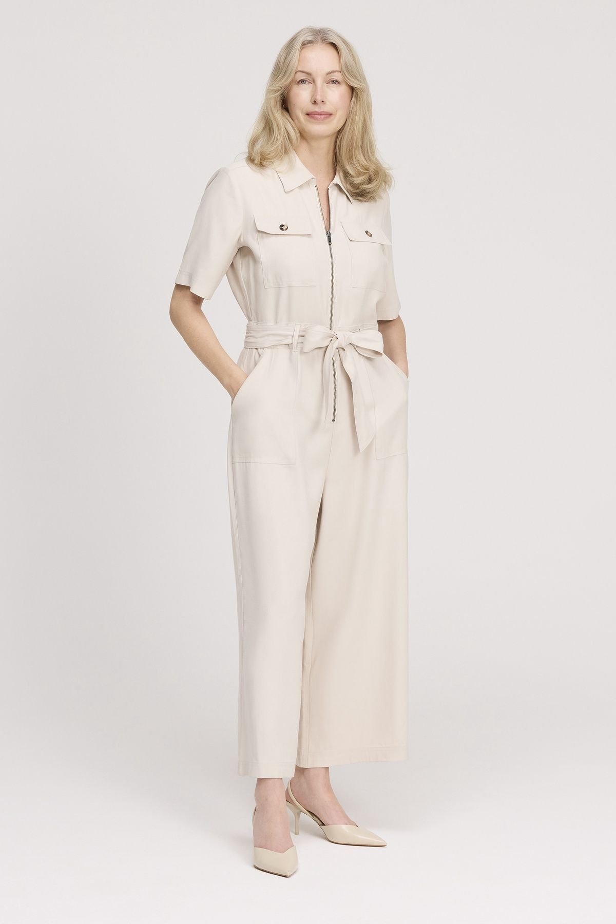 Finery London Finery London Women's Marie Wide Leg Cropped Jumpsuit in Light Beige - 3