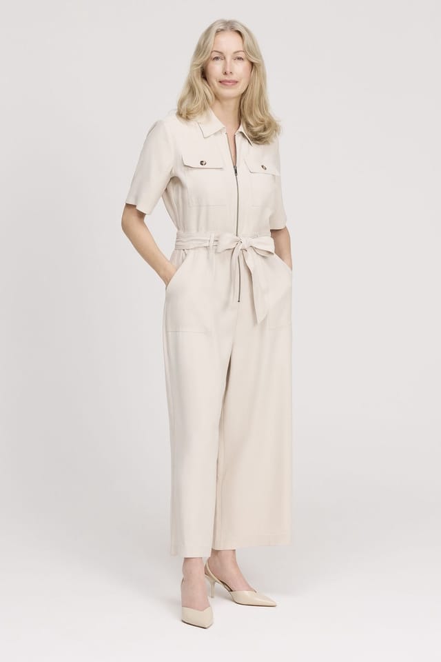 Finery London Finery London Women's Marie Wide Leg Cropped Jumpsuit in Light Beige - 3