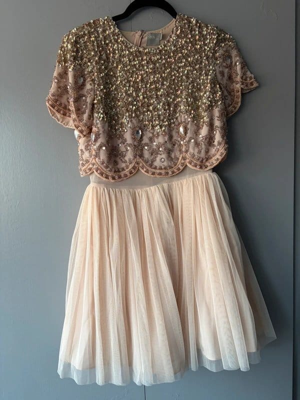 ASOS Sequin and Tulle Mini Dress in Beige