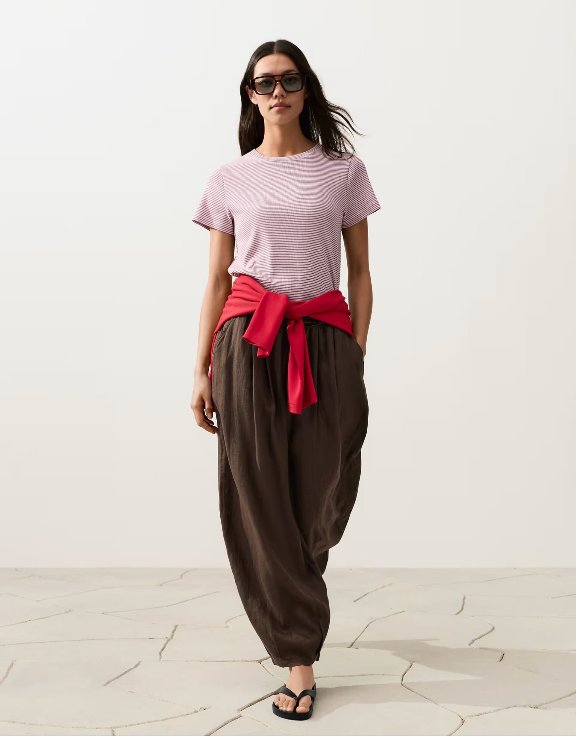 ASOS Brown Linen Pleated Balloon Trousers