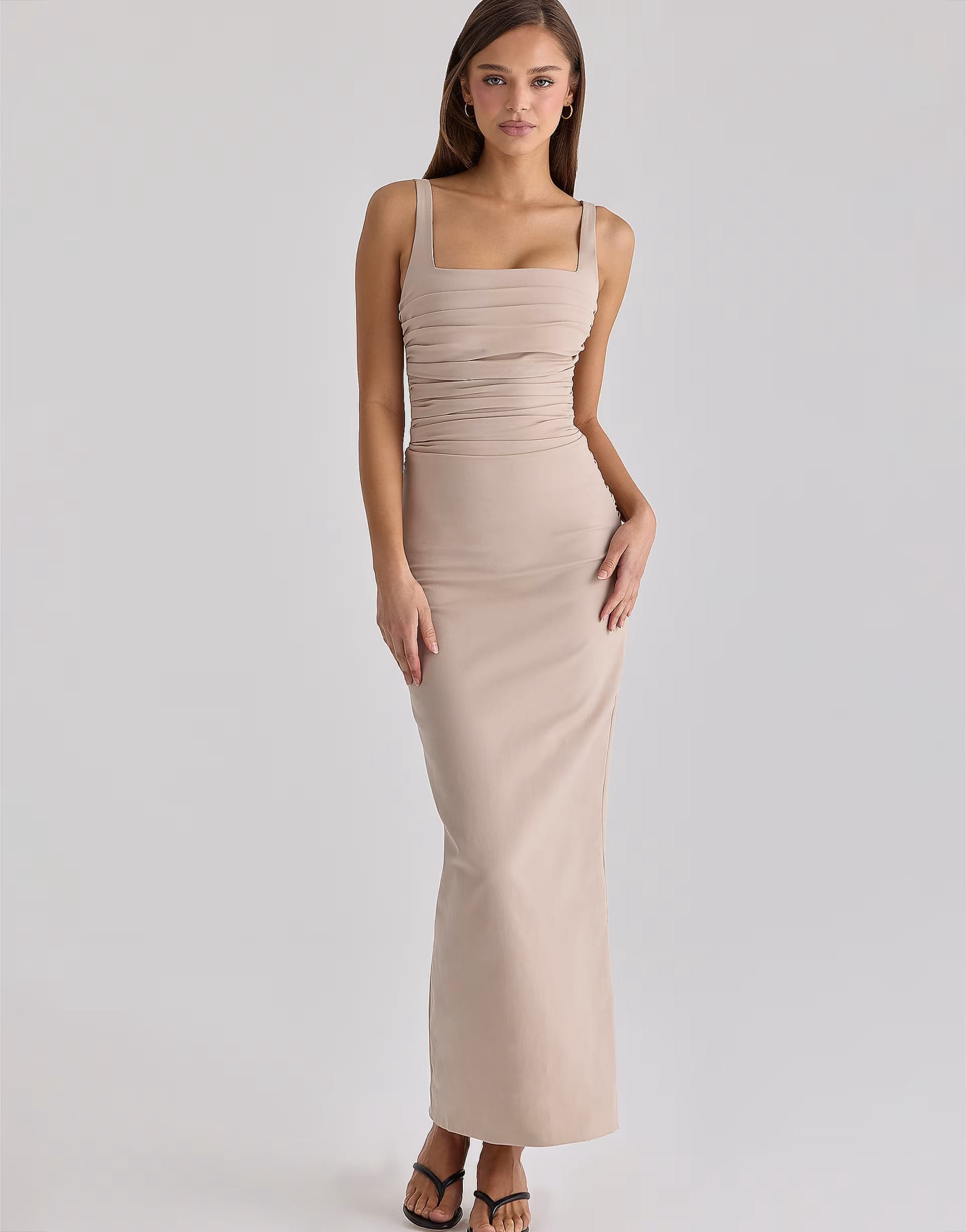 ASOS Taupe Stretch Crepe Ruched Maxi Dress