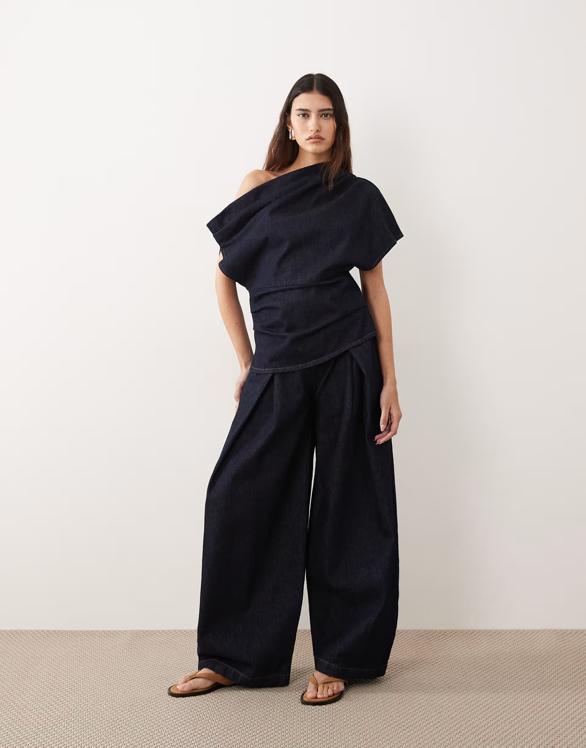 ASOS ARRANGE denim top and pleat detail trousers co-ord in indigo