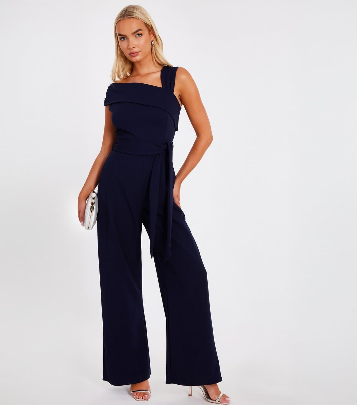 Quiz Women's Navy Asymmetric Wide Leg Jumpsuit Quiz New Look
