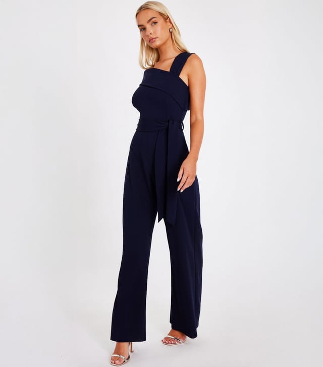 Quiz Women's Navy Asymmetric Wide Leg Jumpsuit Quiz New Look - 2